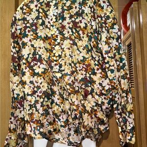 Johnny Was Brown and Green Blouse with Peter Pan Collar